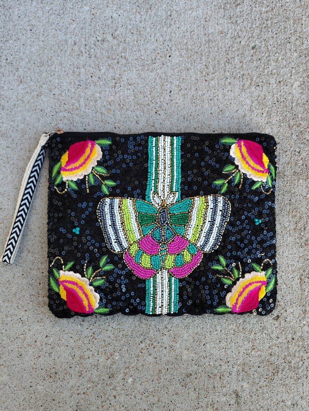 America and Beyond Butterfly Beads Floral Embroidered Wristlet Bohemian Beachy